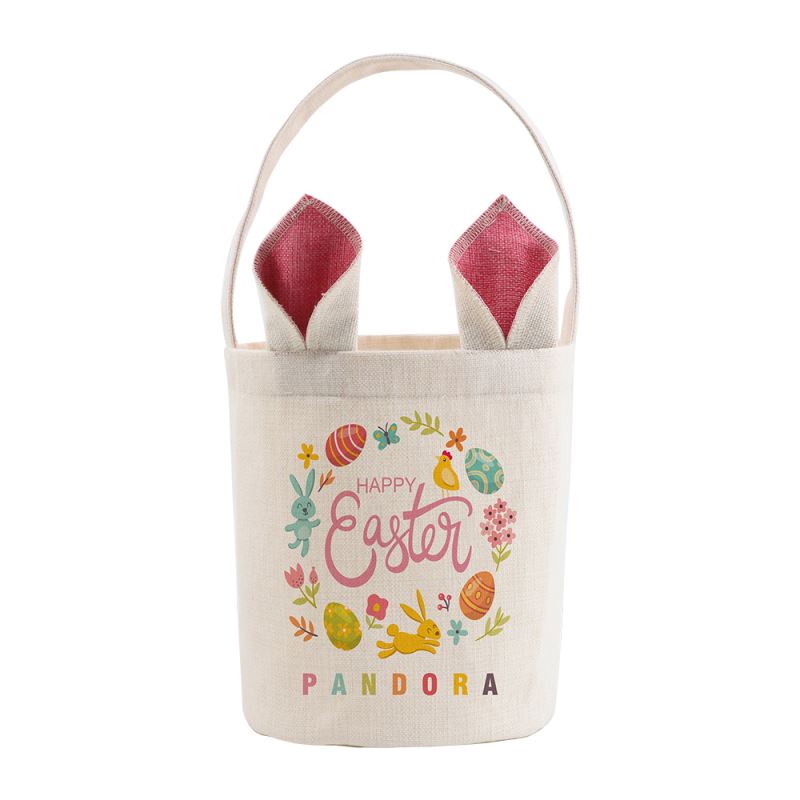 Sublimation Blank Linen Easter Basket Natual with Blue Ear Dia 7.8