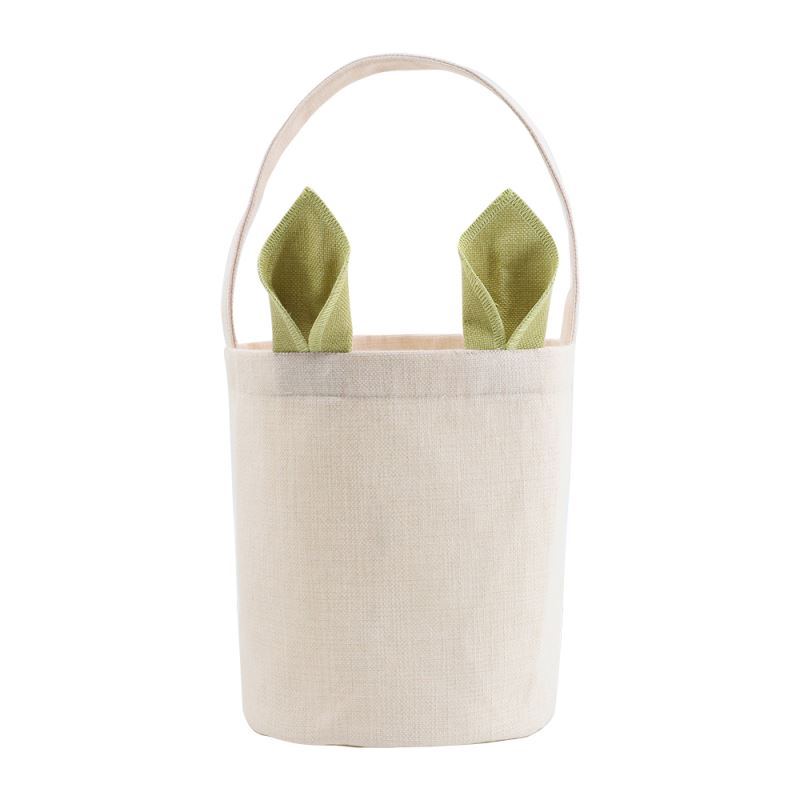Linen Easter Basket-Natual with Green Ear-Dia 7.8