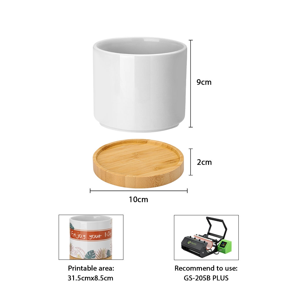 Ceramic Sublimation Flower Pot with Bamboo Tray Base